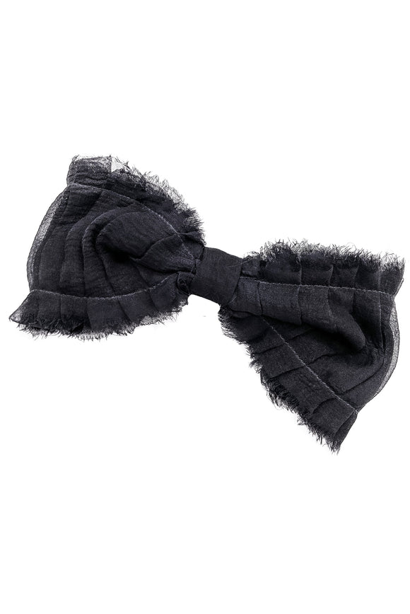 Chanel Black Chiffon Pleated Raw Edged Hair Bow