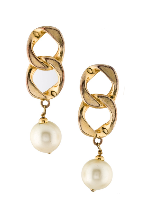 Chanel Gold Chain Pearl Drop 90's Earrings
