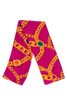 Vintage St.John Chanel Style Magenta Hot Pink Gold Chain Gem Stone Print Silk Scarf
