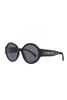 Chanel Black Metallic "CHANEL" Logo Round Sunglasses #