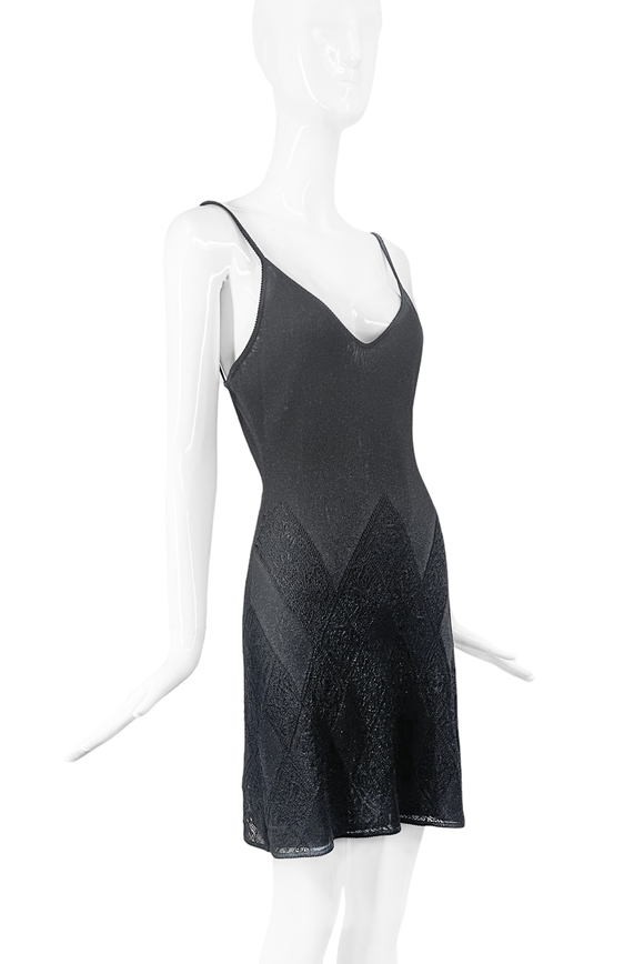 Christian Dior by John Galliano Black Lurex Diamond Texture Slip Dress Spring 1999 - BOUTIQUE PURCHASE PRICE