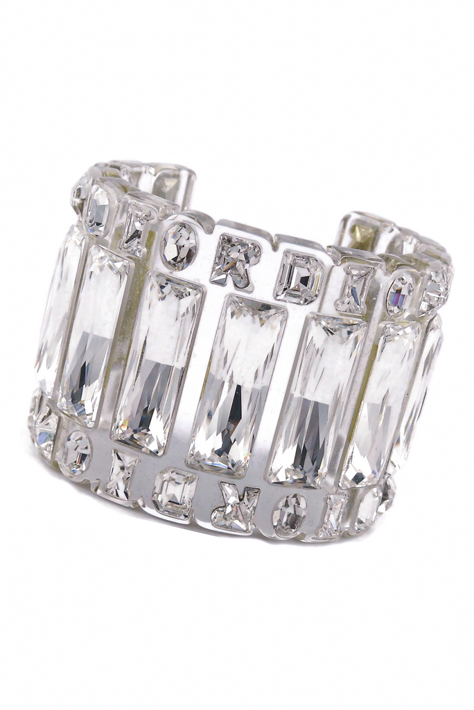Christian Dior by John Galliano Clear Lucite Large Logo Baguette Crystal Cuff Bracelet Spring 2004 Runway