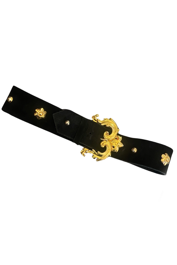 Christian Lacroix Black Suede Gold Buckle & Details Belt