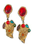 Christian Lacroix Gold Ruby Red & Gemstone Gripoix Earrings