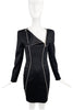 Claude Montana Black Silver Chrome Zipper Ball Mini Dress with Metal Belt