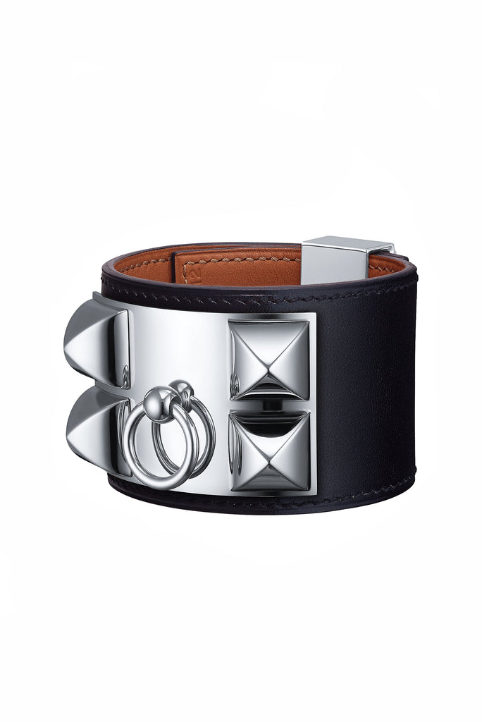 Hermès Black Leather "Collier de Chien" Bracelet with Gunmetal Hardware