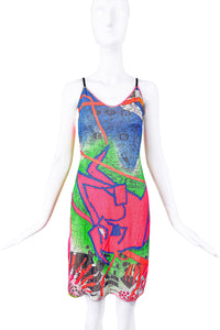 Christian Dior by John Galliano 2001 London Map Print Neon Dress
