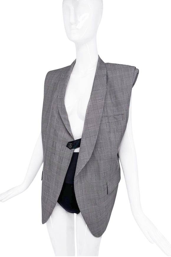 Comme des Garcons Grey Prince of Wales Tartan Print Shoulder Pad Strap Vest