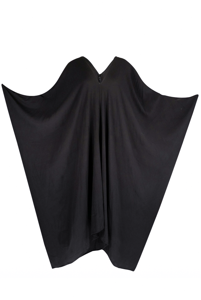Vintage Black Crepe de Chine V Neck Draped Kaftan Dress #