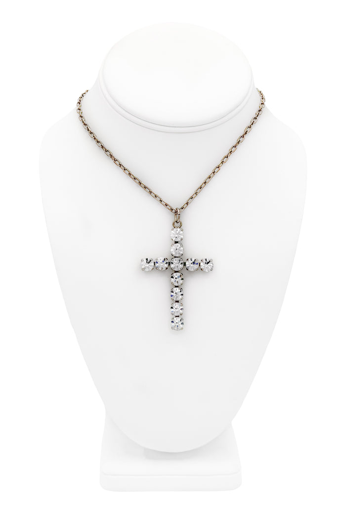 Dolce & Gabbana Silver Chain Crystal Cross Necklace