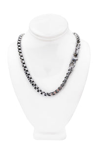 Cruize "Antoiné" Silver Gunmetal Box Chain Biker Double Sqaure Clasp Necklace