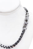 Cruize "Antoiné" Silver Gunmetal Box Chain Biker Double Sqaure Clasp Necklace