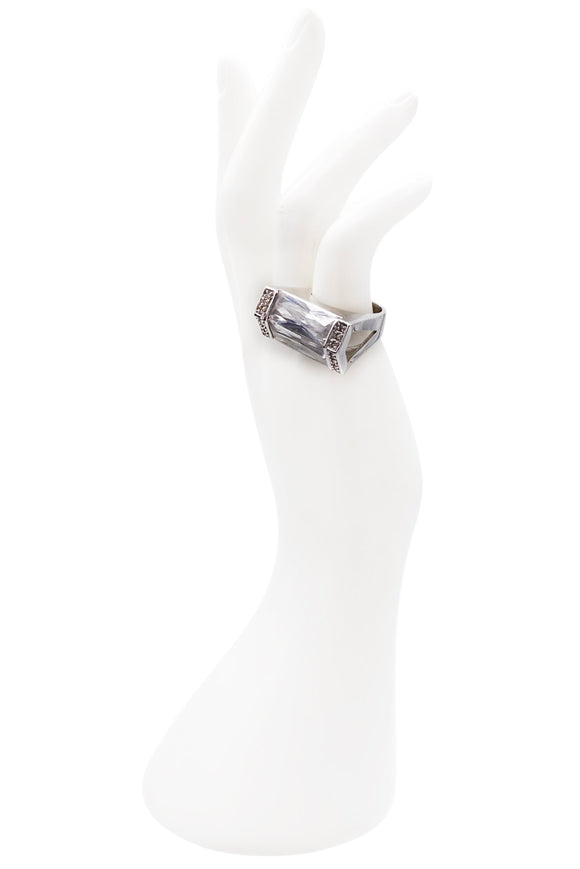 Vintage Silver Baguette Crystal Ring