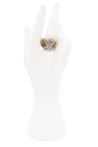 Vintage Gold Textured "X" Crystal Ring Paloma Picasso Style
