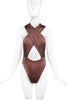 Cushnie Brown Silk Jesery Criss Cross Body Suit Top