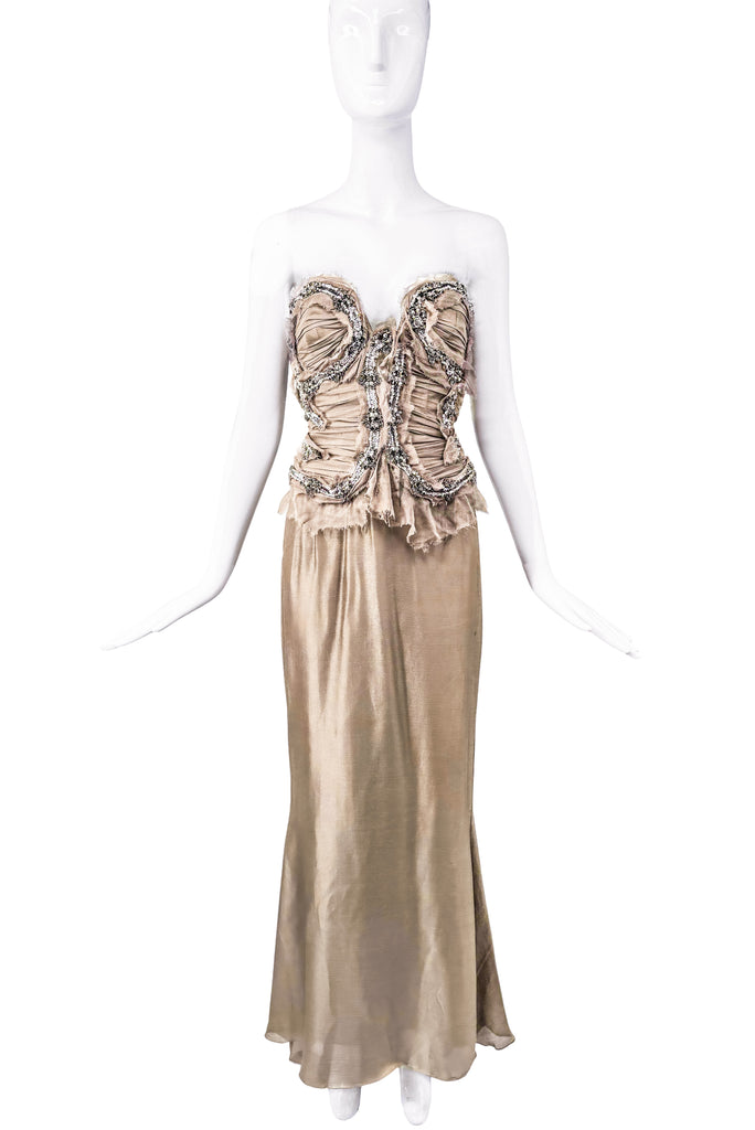 DSquared Grey Gold Metallic Crystal Corset Two Piece Gown