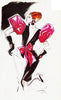 Saint Laurent Rive Gauche Black Velvet Dress with Pink Fuchsia Gigot Sleeves