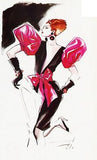 Saint Laurent Rive Gauche Black Velvet Dress with Pink Fuchsia Gigot Sleeves