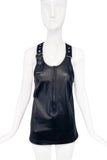 Diesel Black Gold Black Leather Asymmetric Strap Metal Hardware Top Short Dress