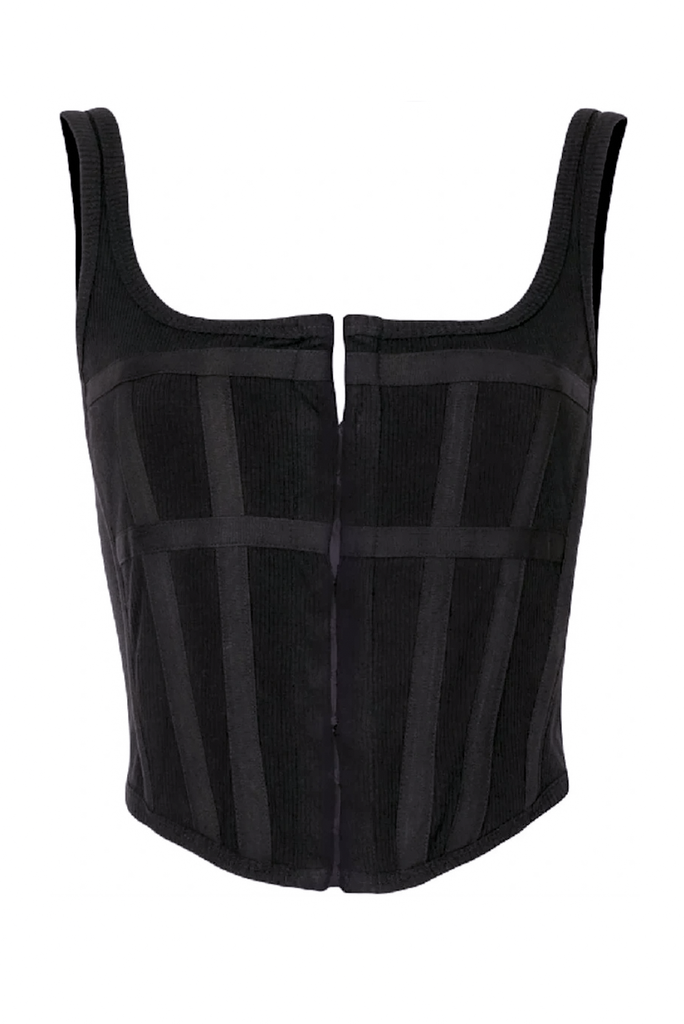 Dion Lee Black Ribbed Cotton Jersey Boned Hook & Eye Westwood Style Corset Top