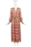 Christian Dior Pink Gold Lurex Lame Paisley Print 1968 Liz Taylor Boho Gown Dress