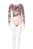 Christian Dior by John Galliano Nude Tattoo Print Logo Sailor Bodysuit Runway Spring 2004