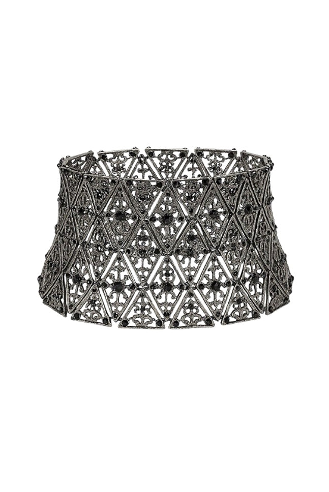Christian Dior by John Galliano Blackened Silver Triangle Jet Black Crystal Wide Masaii Style Choker Necklace Runway 1998
