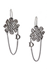 Christian Dior Blackened Silver Flower Draped Chain W/ Pavé D Earrings