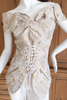 Christian Dior by John Galliano Beige Creme Gold Leaf Print Military Pocket Lace Up Corset Spring 2002  Top
