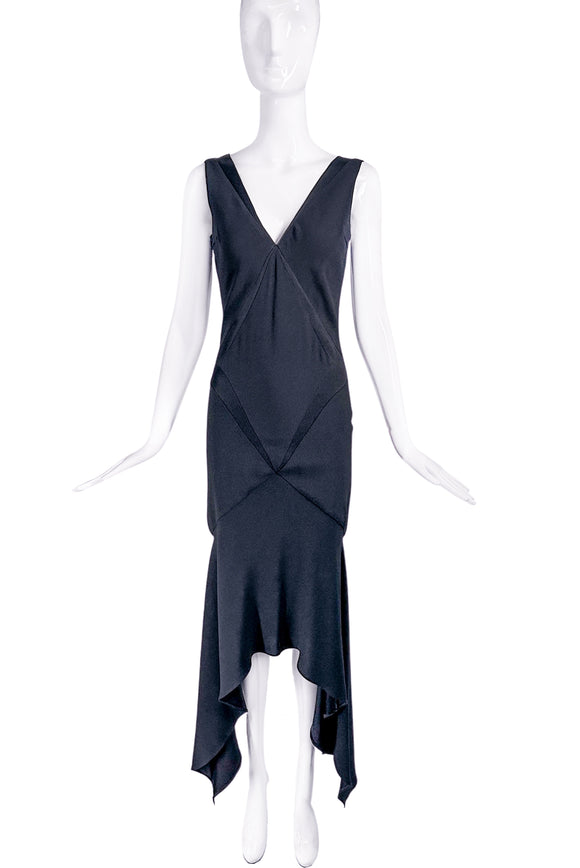 Christian Dior by John Galliano Black Bias Cut Slip Dress Gown 2001