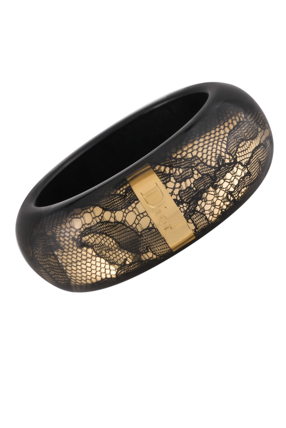Christian Dior by John Galliano Black Lace Lucite Resin Bracelet