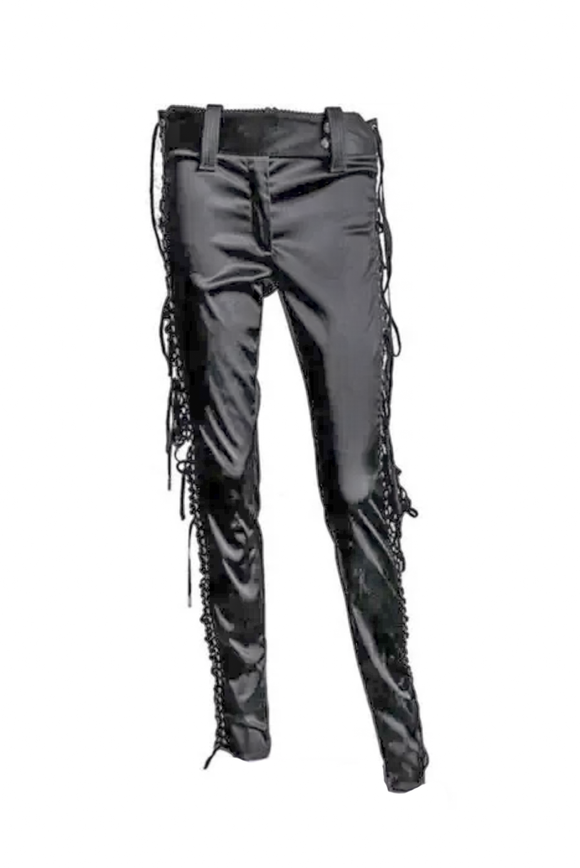 Dolce & Gabbana Black Satin Shiny Stretch Lace up Corset Pants Runway 2003