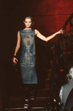 Dolce & Gabbana Gray Blue Virgin Mary Baby Jesus Crystal Embellished Chiffon Skirt Spring Summer 1998