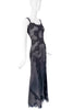 Dolce Gabbana Black Silk with Lace Applicate Slip Dress Gown
