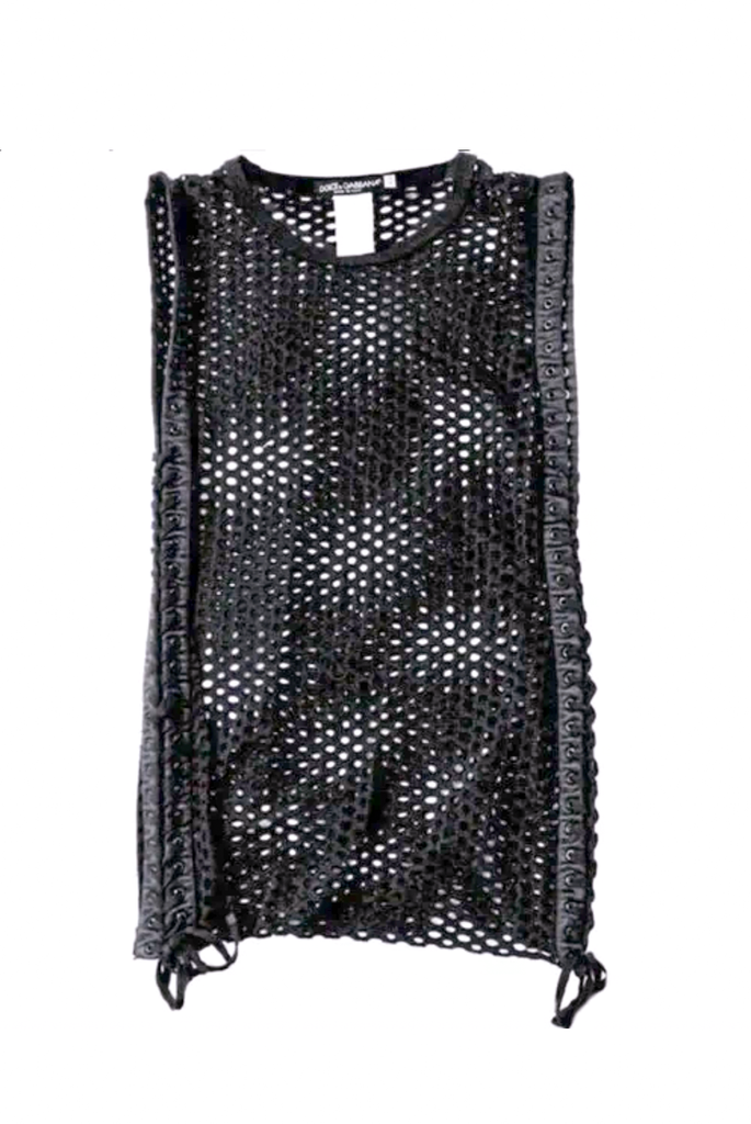 Dolce & Gabbana Black Fishnet Lace Up Corset Tank Top
