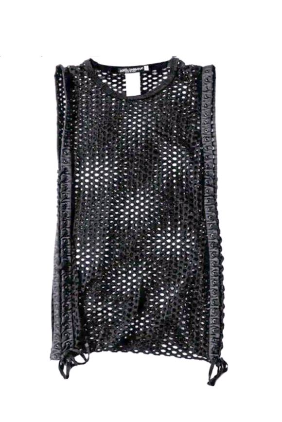 Dolce & Gabbana Black Fishnet Lace Up Corset Tank Top