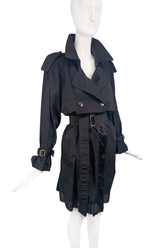 Dries Van Noten Black Deconstructed Cotton Nylon Trench Coat #