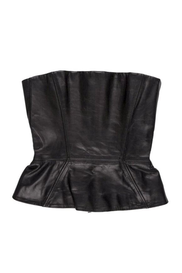 Dsquared Black Leather Peplum Corset Top