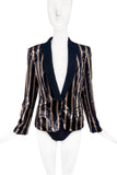 Emanuel Ungaro by Fausto Puglisi Black Gold Sequin Striped Tuxedo Blazer Jacket