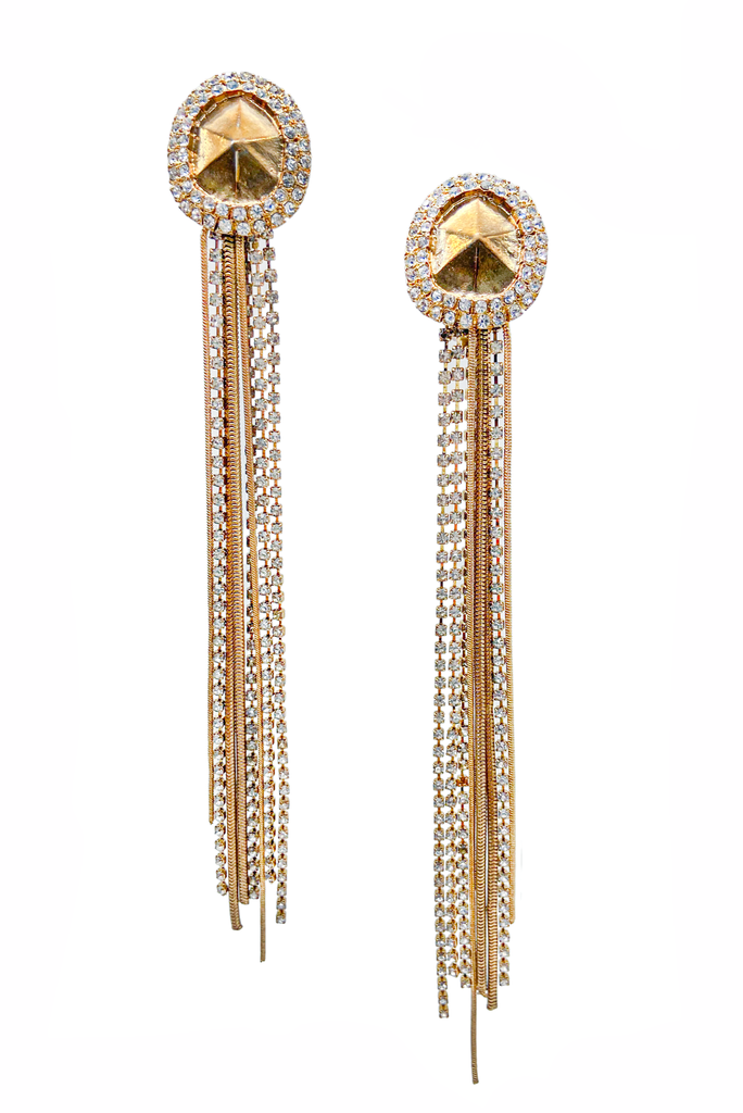 Erickson Beamon Gold Rhinestone and Chain Ultra Long Dangling Earrings