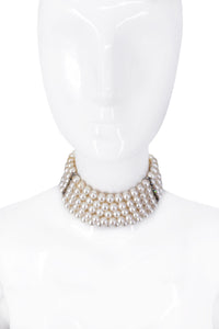 Escada Pearl 5 Row Crystal Detail Choker Necklace