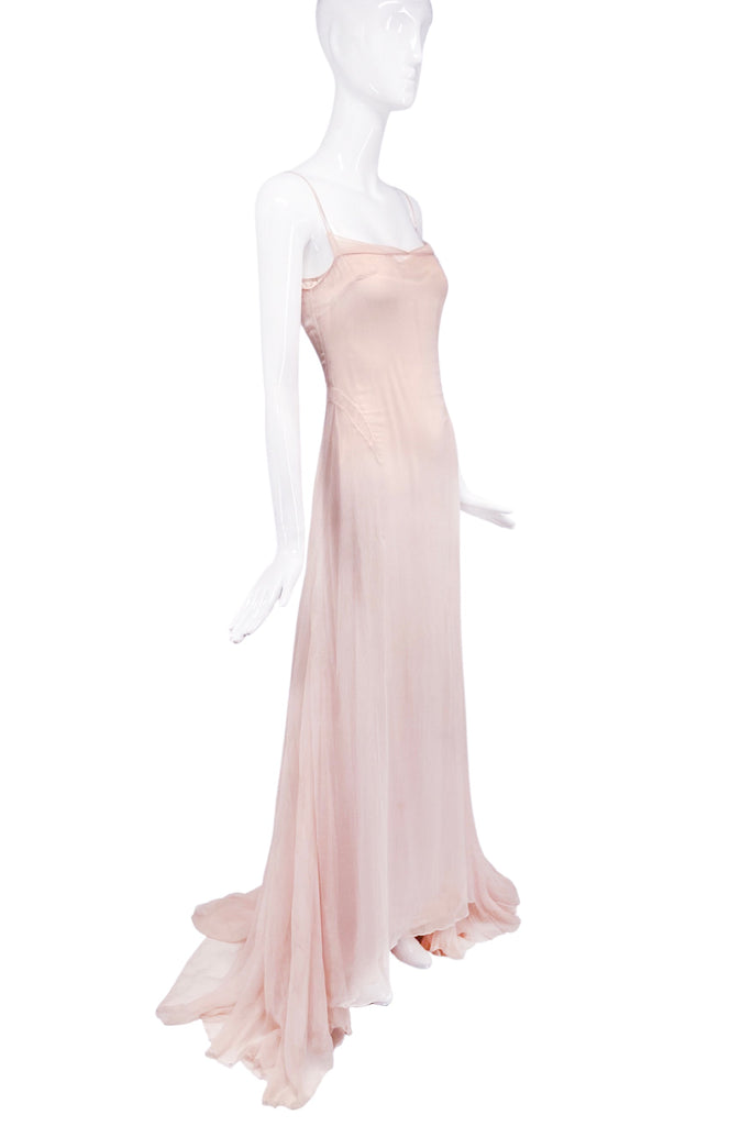 Esteban Cortazar Pale Pink Sheer Chiffon Silk Slip Dress Gown #