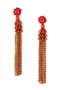 Etro Gold Red Pink Gemstone Flower Fringe Long Drop Earrings