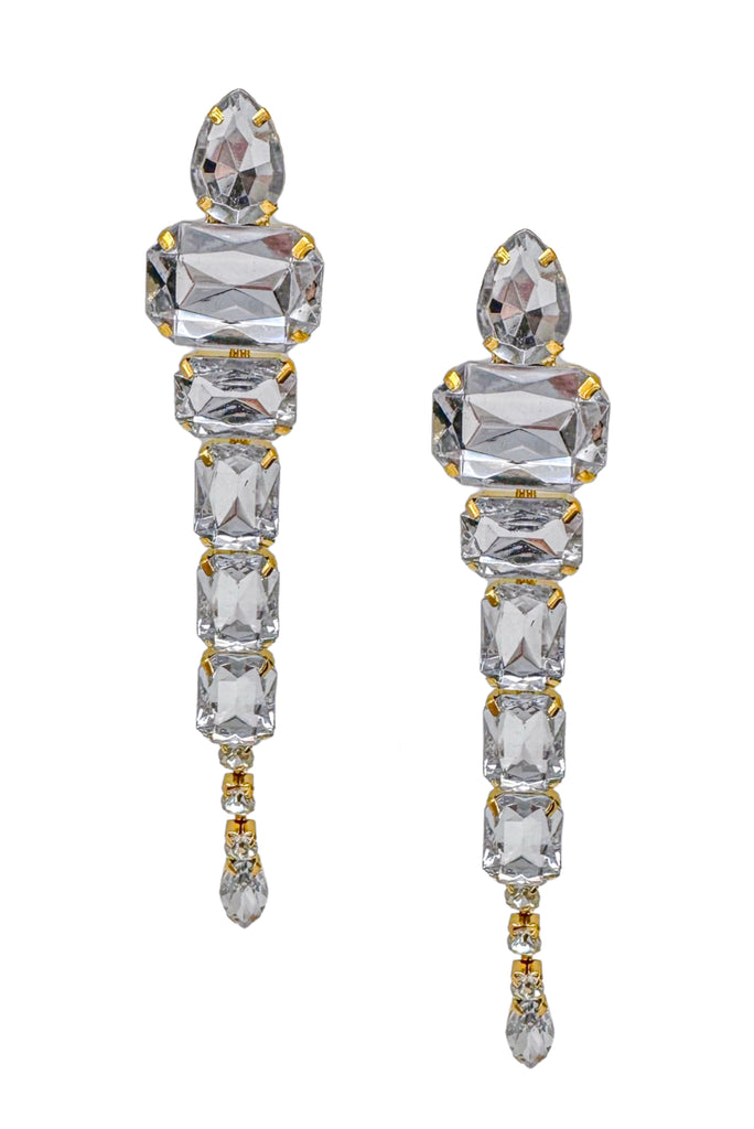 Vintage Gold Based Clear Crystal Extra Long Earrings