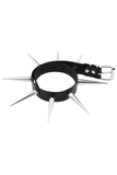 Vintage Black Leather Silver Chrome Metal Extra Long Spike Choker Necklace