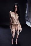 Aniye Records Beige Sequin Ruffle Drop Waist Mini Dress