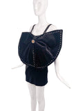 Fausto Puglisi Black Velvet Patent Leather Oversized Bow Studded Dress