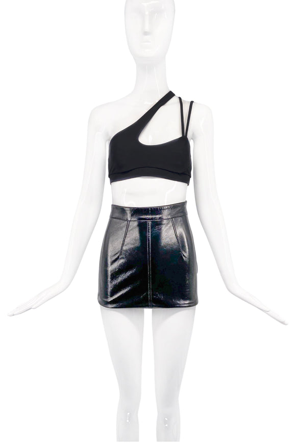 Fiorucci Black Shiny PVC Patent High Waisted Ultra Mini Skirt