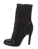 John Galliano Black Suede Patent Leather Lace Up Boots Shoes Size 7