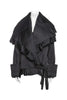 John Galliano Style Black Satin Silk Ruffle Oversized Collar Cuff Puffer Ungaro Coat Jacket